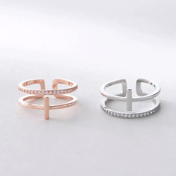 "Light of Mine" Cross Diamond Christian Religious Faith Layered Double Gift Ring - Picture 6 of 6